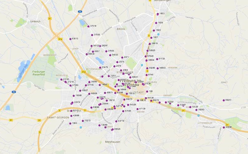 Karte der CLP-Standorte in Freiburg